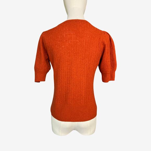 Madewell Puff Sleeve Pointelle Knit Short Sleeve Sweater Orange Women’s Size M - Picture 5 of 9